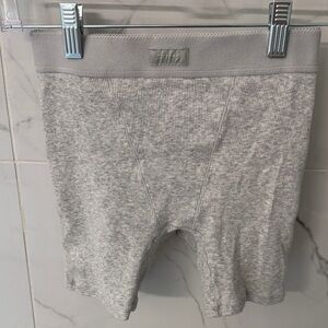 SKIMS Light Gray Ribbed High-Waist Boxer Shorts